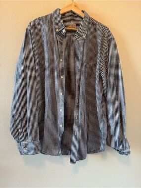 ♻️ J. Crew Men's Navy and White Gingham Button-Down Shirt